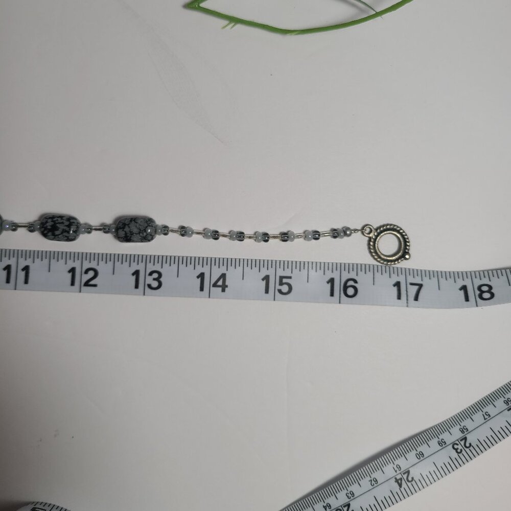 Snowflake Jasper - Vintage  Beaded Necklace with Toggle Clasp - Picture 7 of 8
